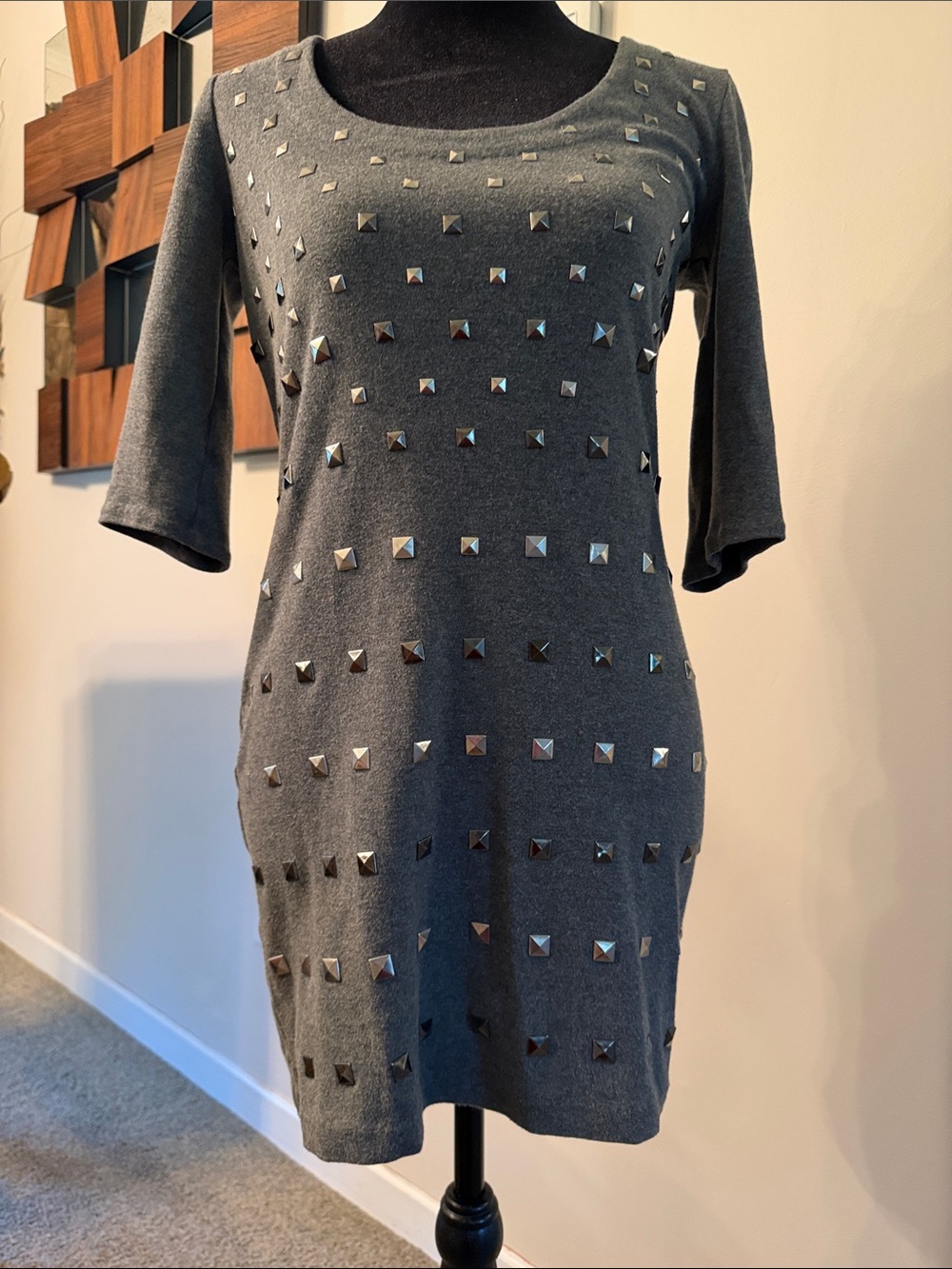 Armani Exchange Charcoal Gray Studded Mini Dress